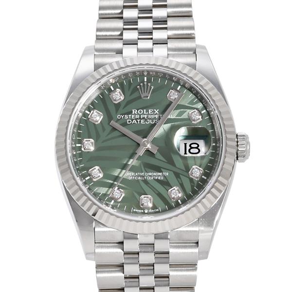 ロレックス ROLEX デイトジャスト 36 オリーブグリーン ダイヤモンド入りパームモチーフ 12...