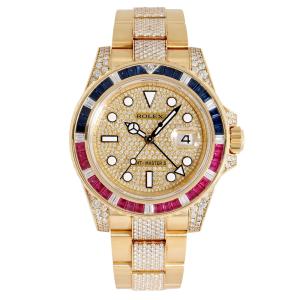 ロレックス ROLEX GMTマスターII パヴェダイヤ 116758SARU ダイヤ/シャンパン文字盤 中古 腕時計 メンズ