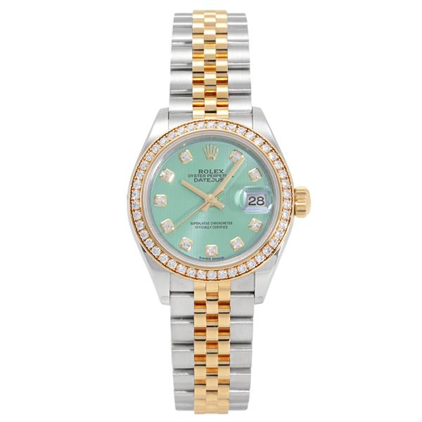 ロレックス ROLEX デイトジャスト 28 279383RBR ミントグリーン文字盤 中古 腕時計...