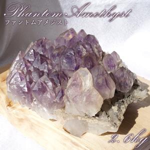 ファントムアメジスト クラスター 2.6kg ブラジル産【一点物】Phantom Amethyst 台付き 原石 2月誕生石 紫水晶 風水 浄化 天然石 パワーストーン カラーストーン