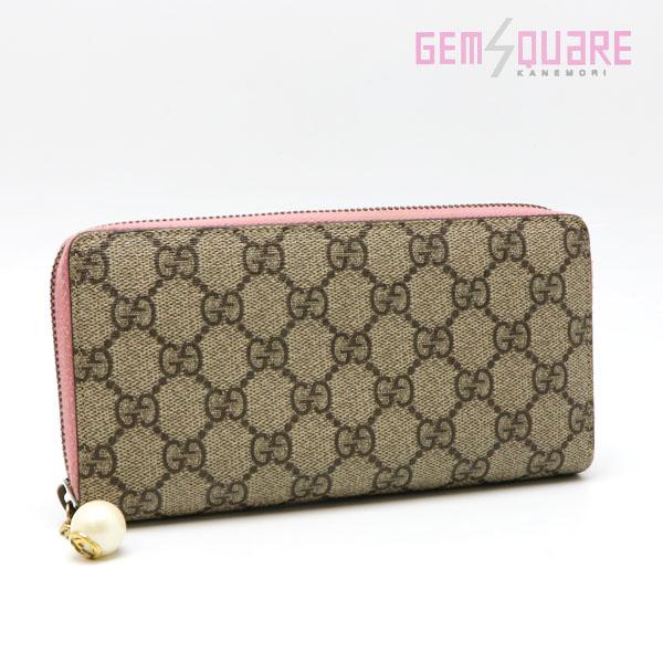 【値下げ交渉可】GUCCI グッチ ラウンドファスナー 長財布 GGスプリーム ベージュ ピンク 中...
