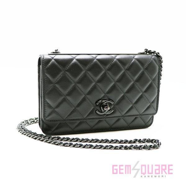 【値下げ交渉可】CHANEL シャネル マトラッセ チェーンウォレット 黒 ラムスキン 中古 A80...