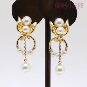 K18YG アコヤ真珠 パールピアス 3.5-7mm×2 D0.05×2 11.6g 仕上げ済