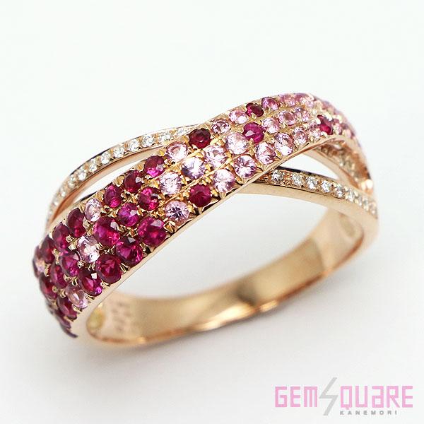 【値下げ交渉可】K18PG ルビー ピンクサファイア ダイヤモンド リング 指輪 R0.84 PS0...