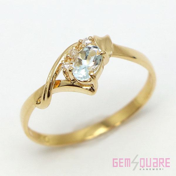 【値下げ交渉可】K18 アクアマリン リング 指輪 AQ1個 D3個 1.43g 12号 仕上げ済【...