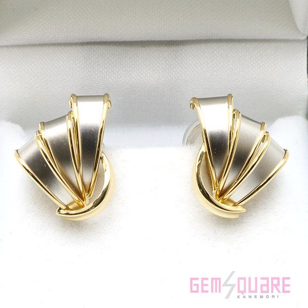 【値下げ交渉可】K18/Pt900 デザイン イヤリング 3.56g 新品シリコン交換済 洗浄済み ...