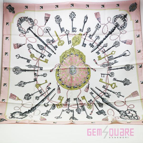 【値下げ交渉可】エルメス カレ90 スカーフ LESCLESTHEKEYSRARE ピンク シルク1...