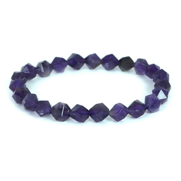 パワーストーン 天然石 ブレスレット アメジスト ダイヤカット 8mm 数珠 念珠 Bracelet...