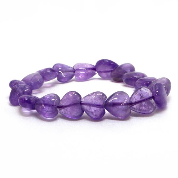 パワーストーン 天然石 ブレスレット アメジスト ハート 10mm（厚み5mm） 数珠 念珠 Bra...