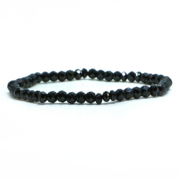 パワーストーン 天然石 ブレスレット ブラックスピネル ボタンカット 3×4mm 数珠 念珠 Bra...