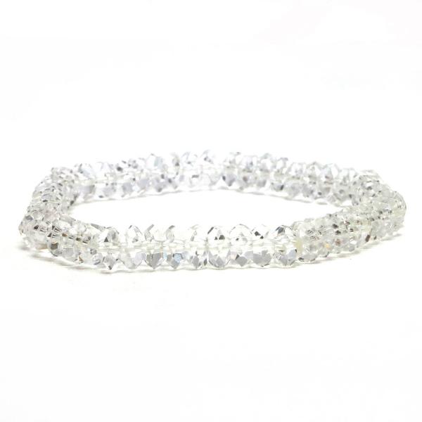 パワーストーン 天然石 ブレスレット 水晶 クリスタル ボタンカット 4×8mm 数珠 念珠 Bra...