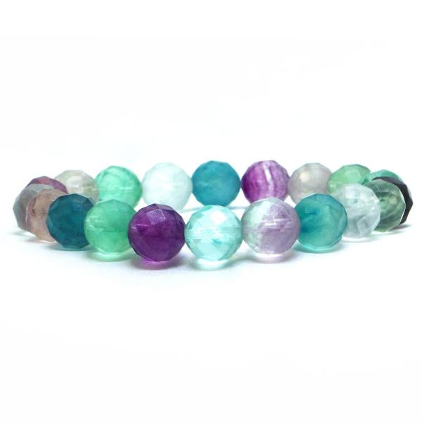 パワーストーン 天然石 ブレスレット フローライト カット 10mm 数珠 念珠 Bracelet ...