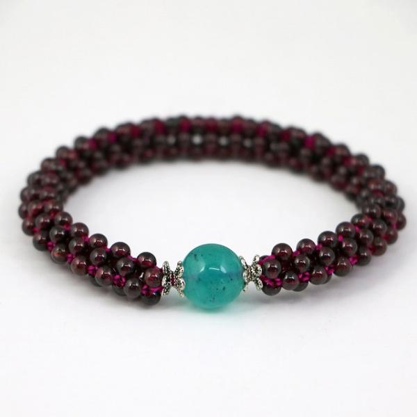 数珠 ブレスレット ガーネット アマゾナイト 編みゴム メタル 女性用