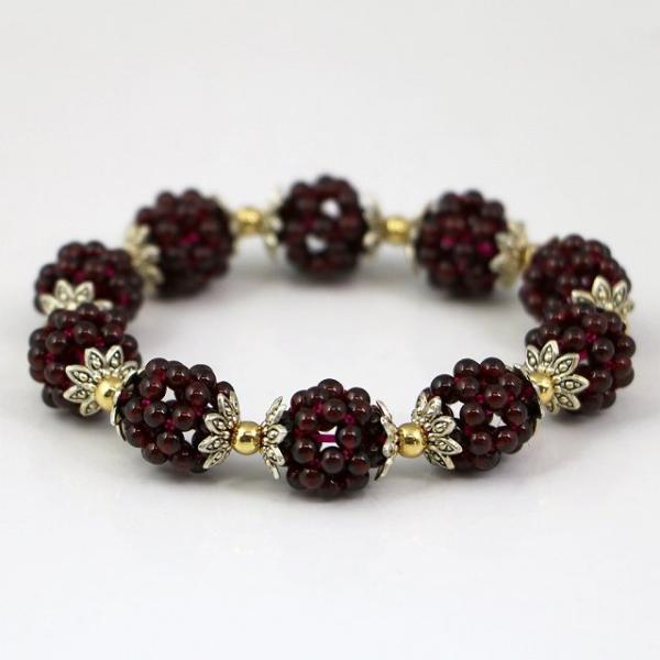 数珠 ブレスレット ガーネット 編みゴム メタル 女性用 ビーズボール