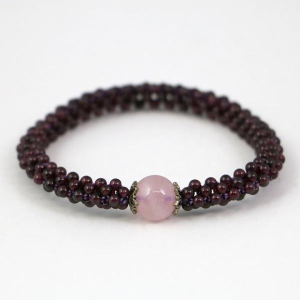 数珠 ブレスレット ガーネット ローズクォーツ 編みゴム くすみカラー 女性用