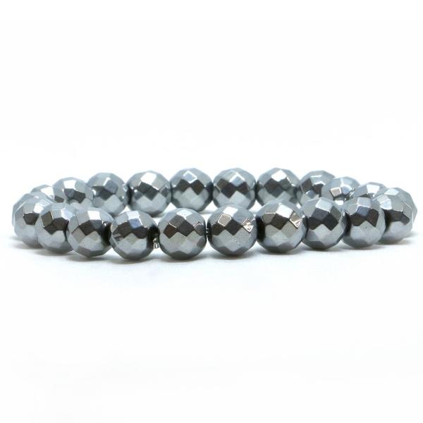 パワーストーン 天然石 ブレスレット ヘマタイト（シルバー） カット 10mm 数珠 念珠 Brac...
