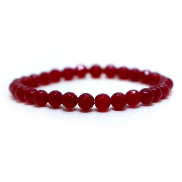 パワーストーン 天然石 ブレスレット カラージェード(レッド・染め) カット 6mm 数珠 念珠 B...