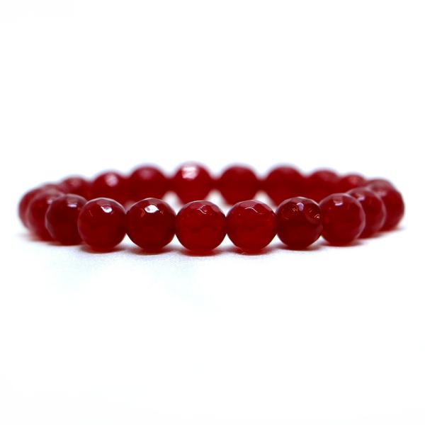 パワーストーン 天然石 ブレスレット カラージェード(レッド・染め) カット 8mm 数珠 念珠 B...