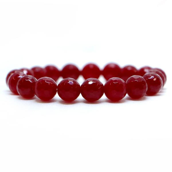 パワーストーン 天然石 ブレスレット カラージェード(レッド・染め) カット 10mm 数珠 念珠 ...