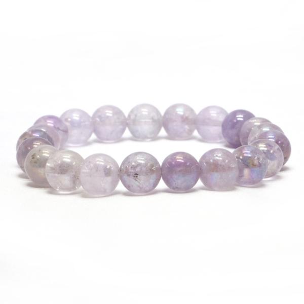 パワーストーン 天然石 ブレスレット ラベンダーオーラクリスタル 丸玉 10mm 数珠 念珠 Bra...