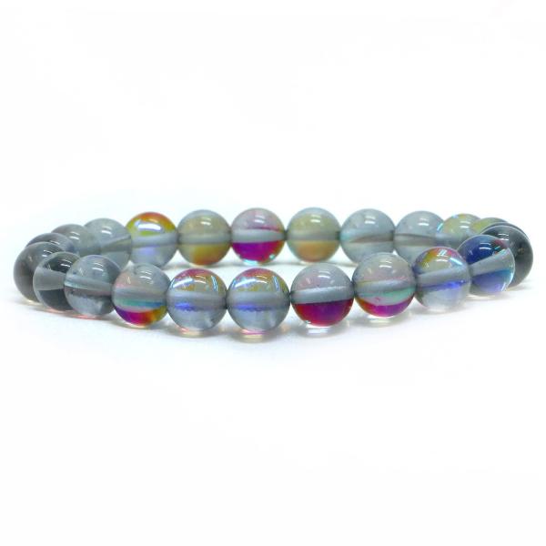 パワーストーン 天然石 ブレスレット ブラックルナフラッシュ（人工石） 丸玉 8mm 数珠 念珠 B...