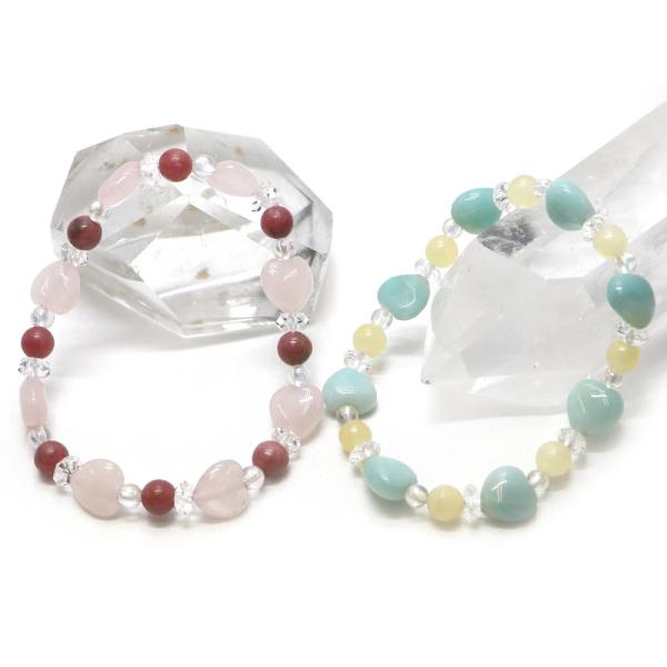 ハートブレスレット ローズクォーツ アマゾナイト パワーストーン Bracelet 天然石