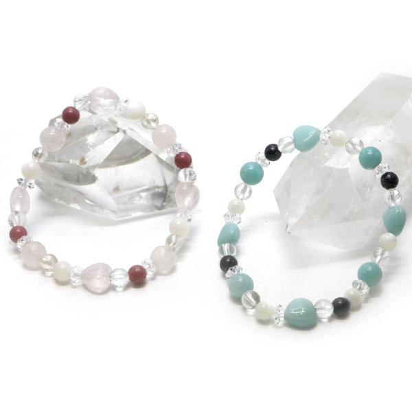 ハートブレスレット ローズクォーツ アマゾナイト パワーストーン Bracelet 天然石