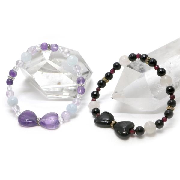リボンブレスレット アメジスト オニキス パワーストーン Bracelet 天然石