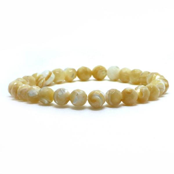 パワーストーン 天然石 ブレスレット マザーオブパール（ベージュ） カット 6mm 数珠 念珠 Br...