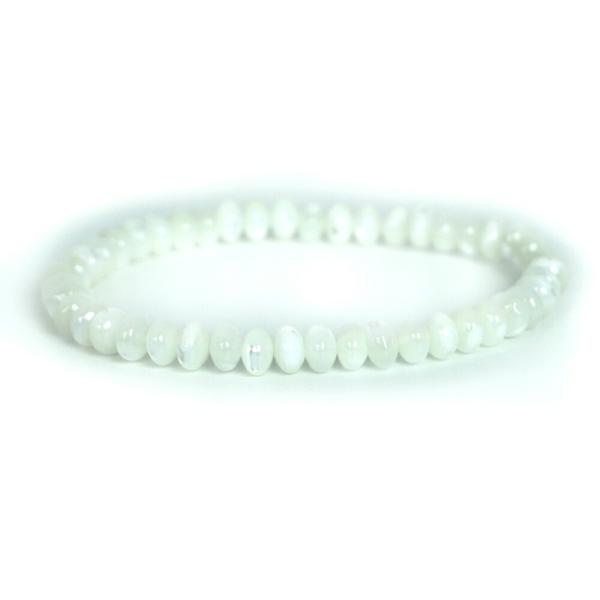 パワーストーン 天然石 ブレスレット マザーオブパール（ホワイト） ボタン 4×6mm 数珠 念珠 ...