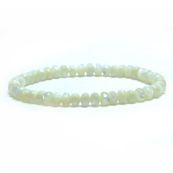 パワーストーン 天然石 ブレスレット マザーオブパール（ホワイト） ボタンカット 4×6mm 数珠 ...