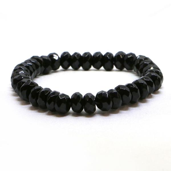 パワーストーン 天然石 ブレスレット オニキス ボタンカット 4×7mm 数珠 念珠 Bracele...