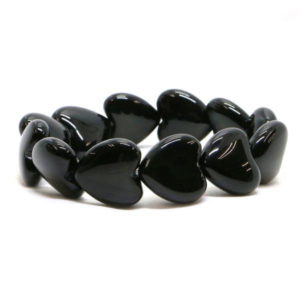 パワーストーン 天然石 ブレスレット オニキス ハート 18mm（厚み7mm） 数珠 念珠 Brac...