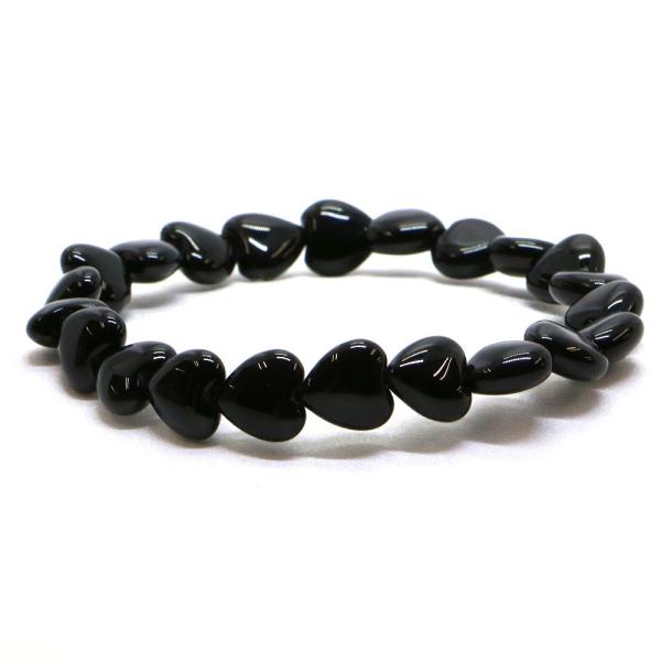 パワーストーン 天然石 ブレスレット オニキス ハート 8mm（厚み4mm） 数珠 念珠 Brace...