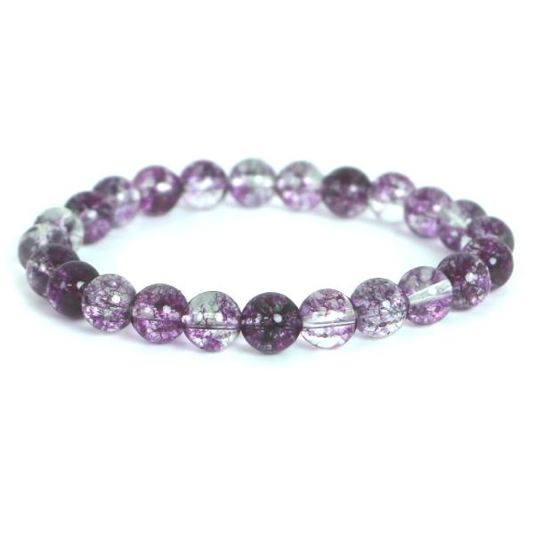パワーストーン 天然石 ブレスレット クォーツ染めパープル 丸玉 8mm 数珠 念珠 Bracele...