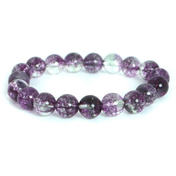 パワーストーン 天然石 ブレスレット クォーツ染めパープル 丸玉 10mm 数珠 念珠 Bracel...
