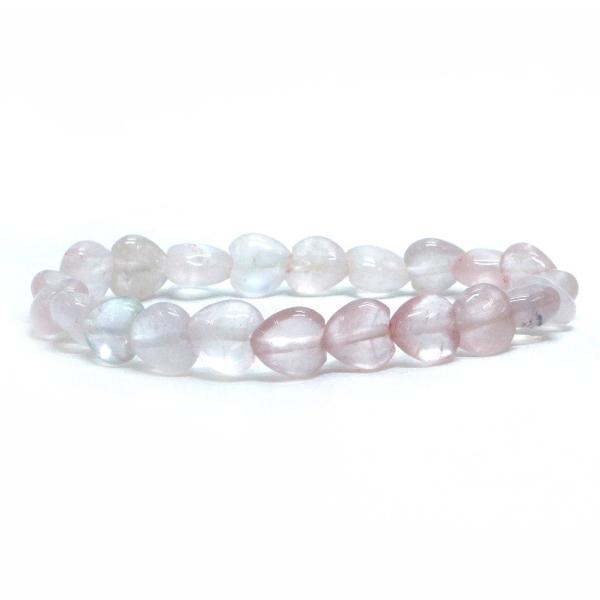 パワーストーン 天然石 ブレスレット ローズクォーツ ハート 8mm（厚み5mm） 数珠 念珠 Br...