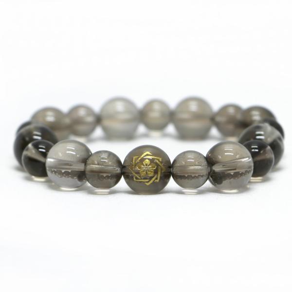 桔梗紋 坂本龍馬ブレスレット 12mm スモーキークォーツ 家紋 天然石ブレス パワーストーン Br...