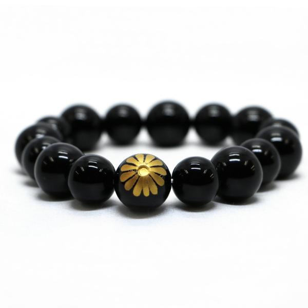 菊紋 オニキス ブレスレット 14ｍｍ 家紋 天然石ブレス パワーストーン Bracelet