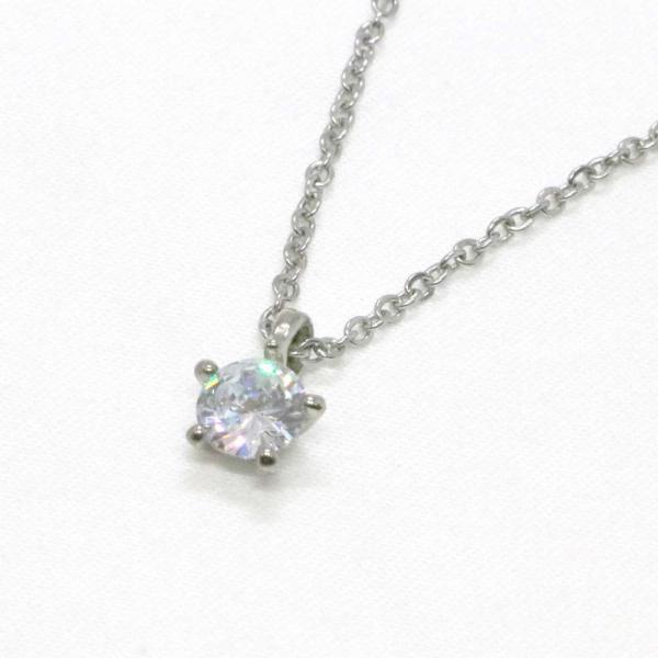 ネックレス ステンレス 316L １粒ジルコニア シルバーカラー ネックレス ペンダント アクセサリ...