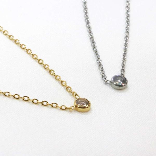 ネックレス ステンレス 316L レディース 1ポイント ジルコニア ゴールド シルバー カラー