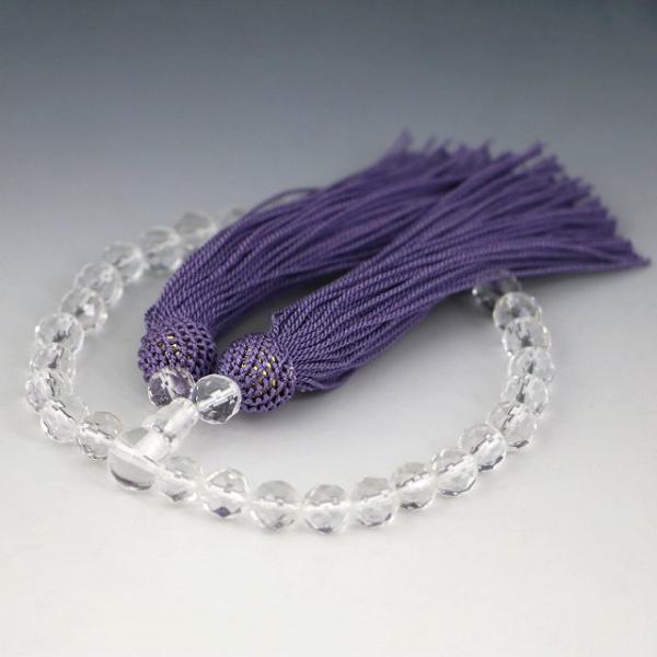[カット玉・紫] 数珠 女性用 水晶の数珠 クリスタルカット(ojyuzu-crystalc8m)