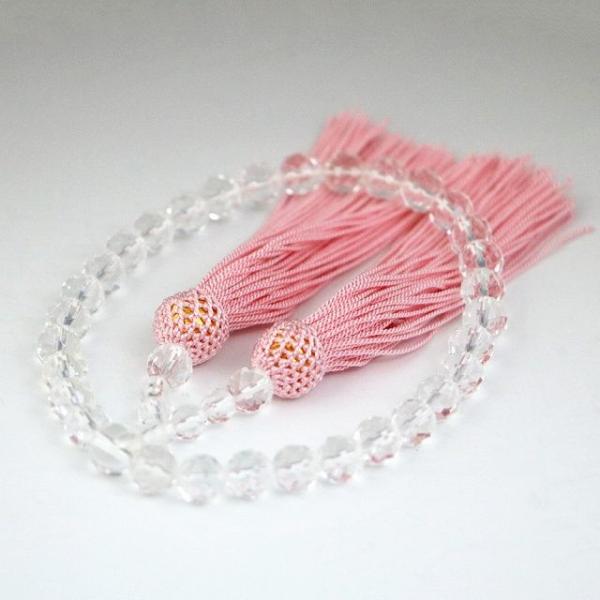 [カット玉・ピンク] 数珠 女性用 水晶の数珠 クリスタルカット(ojyuzu-crystalc8p...