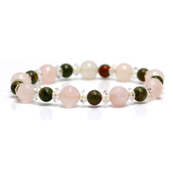 パワーストーン ブレスレット ローズクォーツ＆ユナカイトのコンビブレスレット 恋愛運