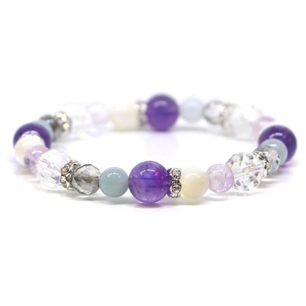 パワーストーン ブレスレット アメジスト＆マザーオブパールのコンビブレスレット 恋愛運