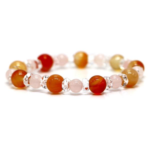 パワーストーン ブレスレット カーネリアン・ローズクォーツのコンビブレスレット 恋愛運