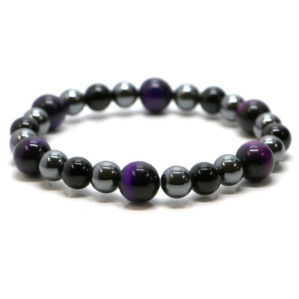 パワーストーン ブレスレット パープルタイガーアイ＆オニキスのコンビブレスレット ビジネス運
