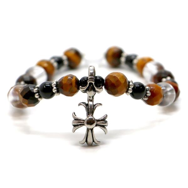 パワーストーン ブレスレット クロスチャーム タイガーアイ＆オニキスのコンビブレスレット ビジネス運