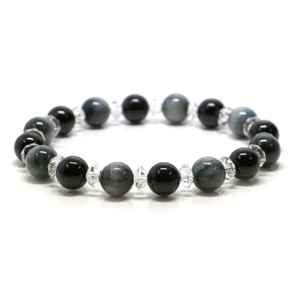 パワーストーン ブレスレット メタルパーツ オニキス＆グレータイガーアイのコンビブレスレット ビジネ...