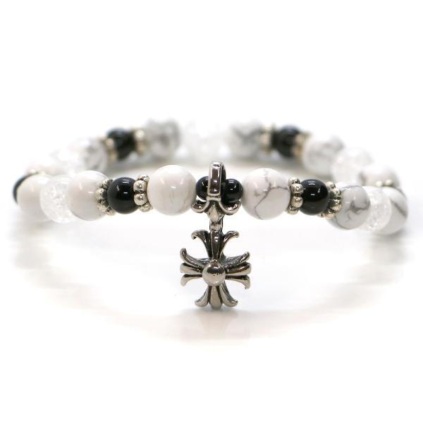 パワーストーン ブレスレット クロスチャーム オニキス＆ハウライトのコンビブレスレット 人間関係